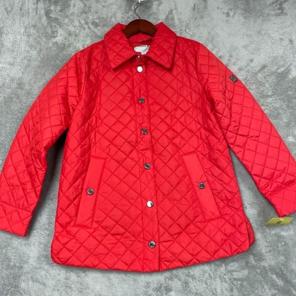 Anne Klein Womens Red Quilted Jacket Button Front Size Small d0453